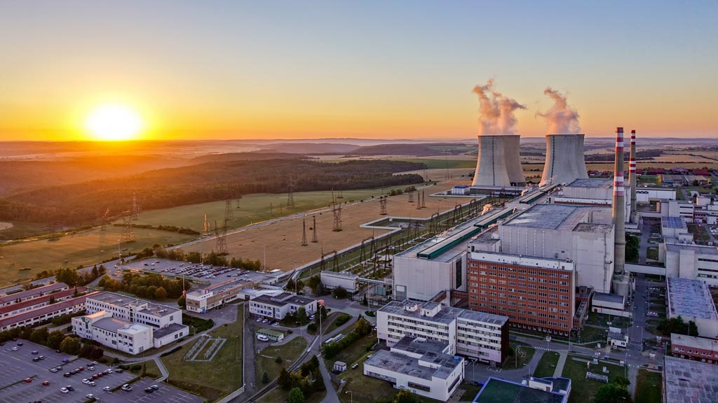 An aerial view of a nuclear power plant