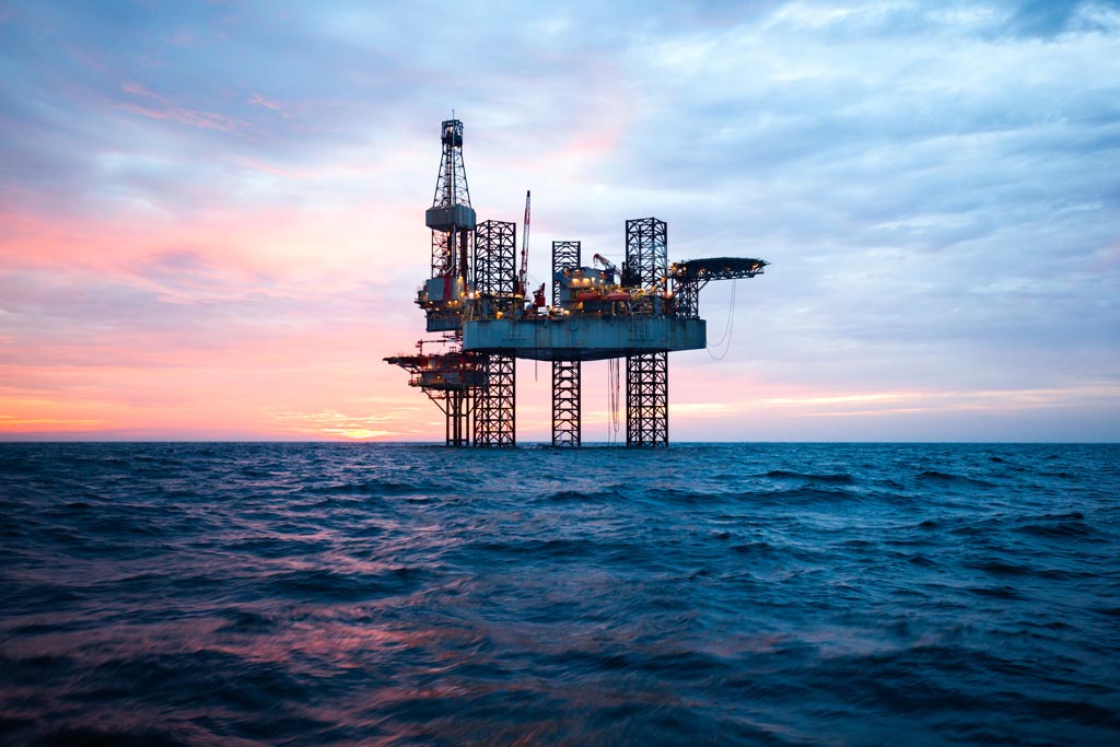 An oil rig in the ocean