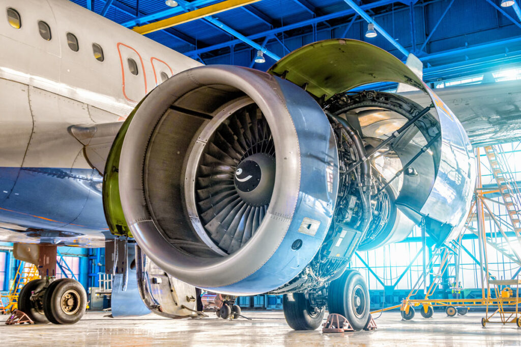 A jet engine opened up and being worked on