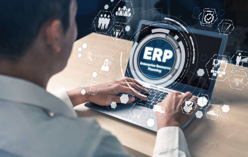 An ERP system on a laptop.