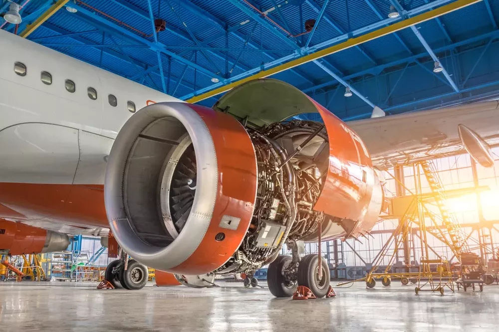 A disassembled jet engine.
