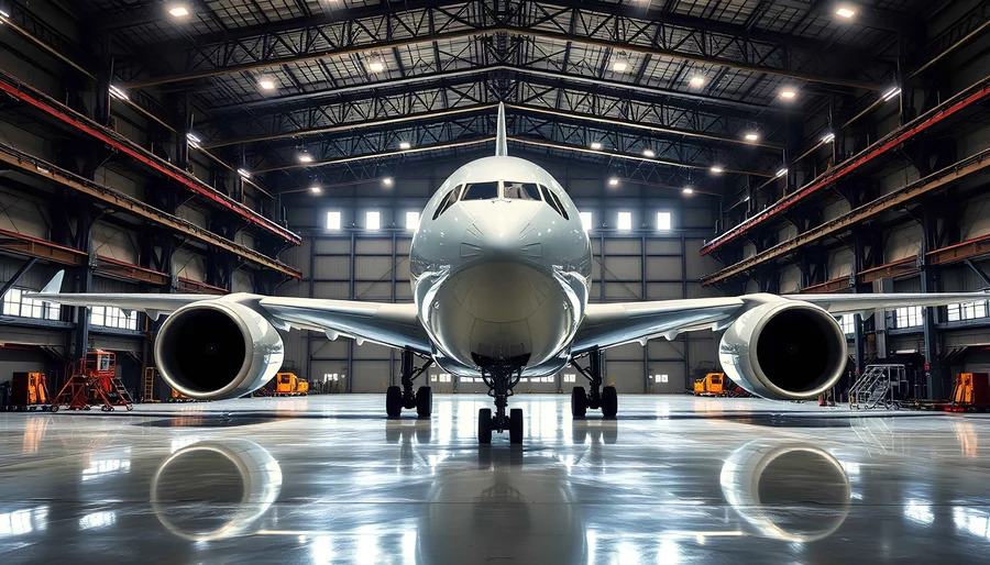 A jet parked in a hangar.