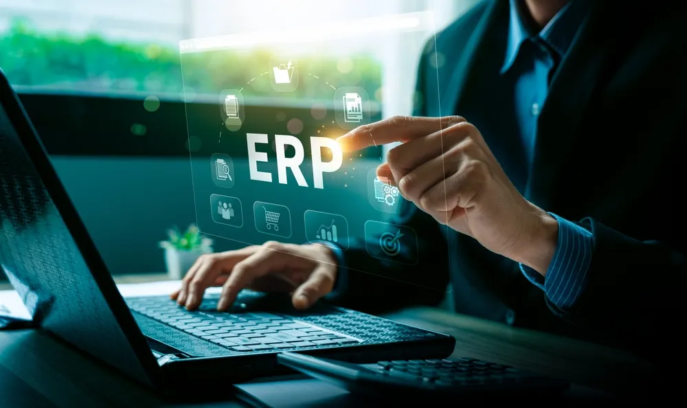 A visual representation of ERP on a laptop.