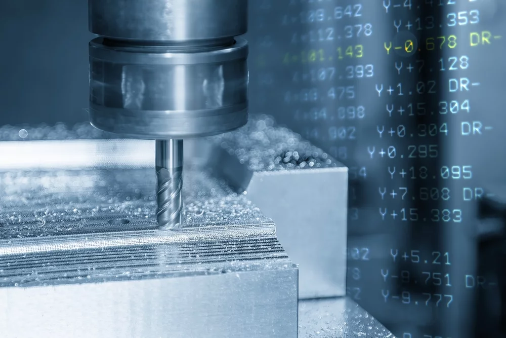 A CNC milling machine in a machine shop.