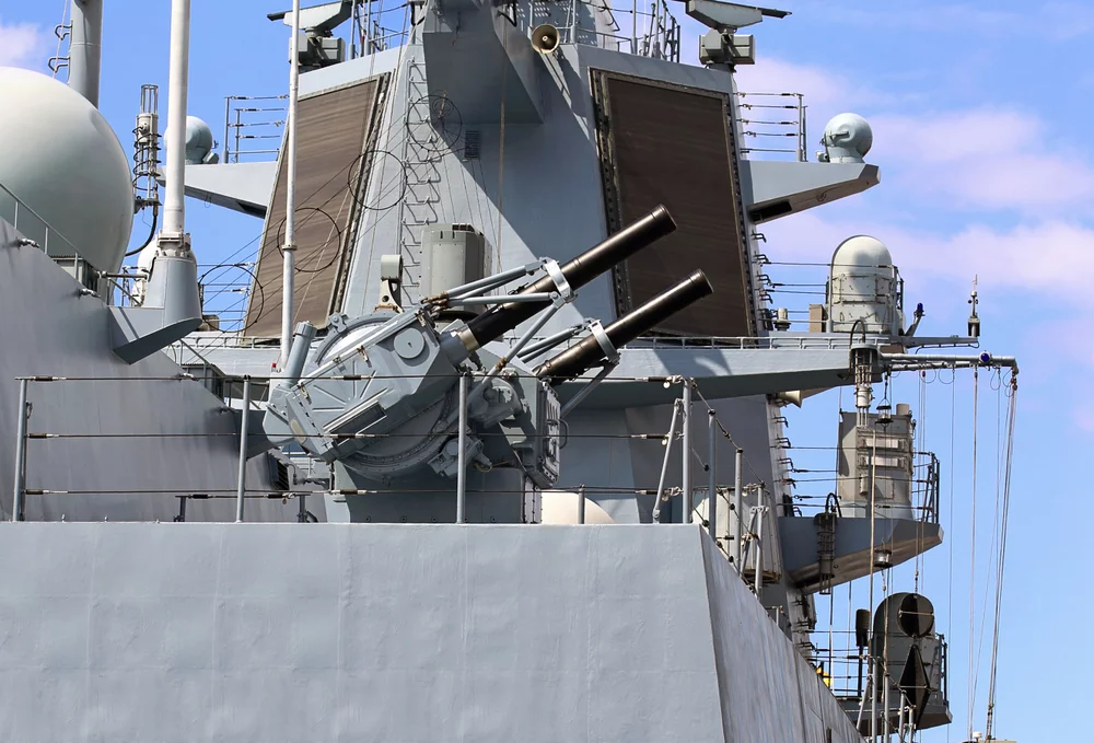 Guns on a navy ship.
