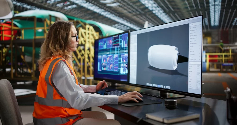 An engineer working at a computer station.